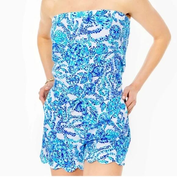 Lilly Pulitzer Strapless Jace Romper Women SZ S Turquoise Yacht Beach Resort NWT - Picture 1 of 12